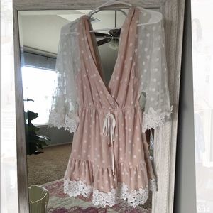 Nude and white lace dress